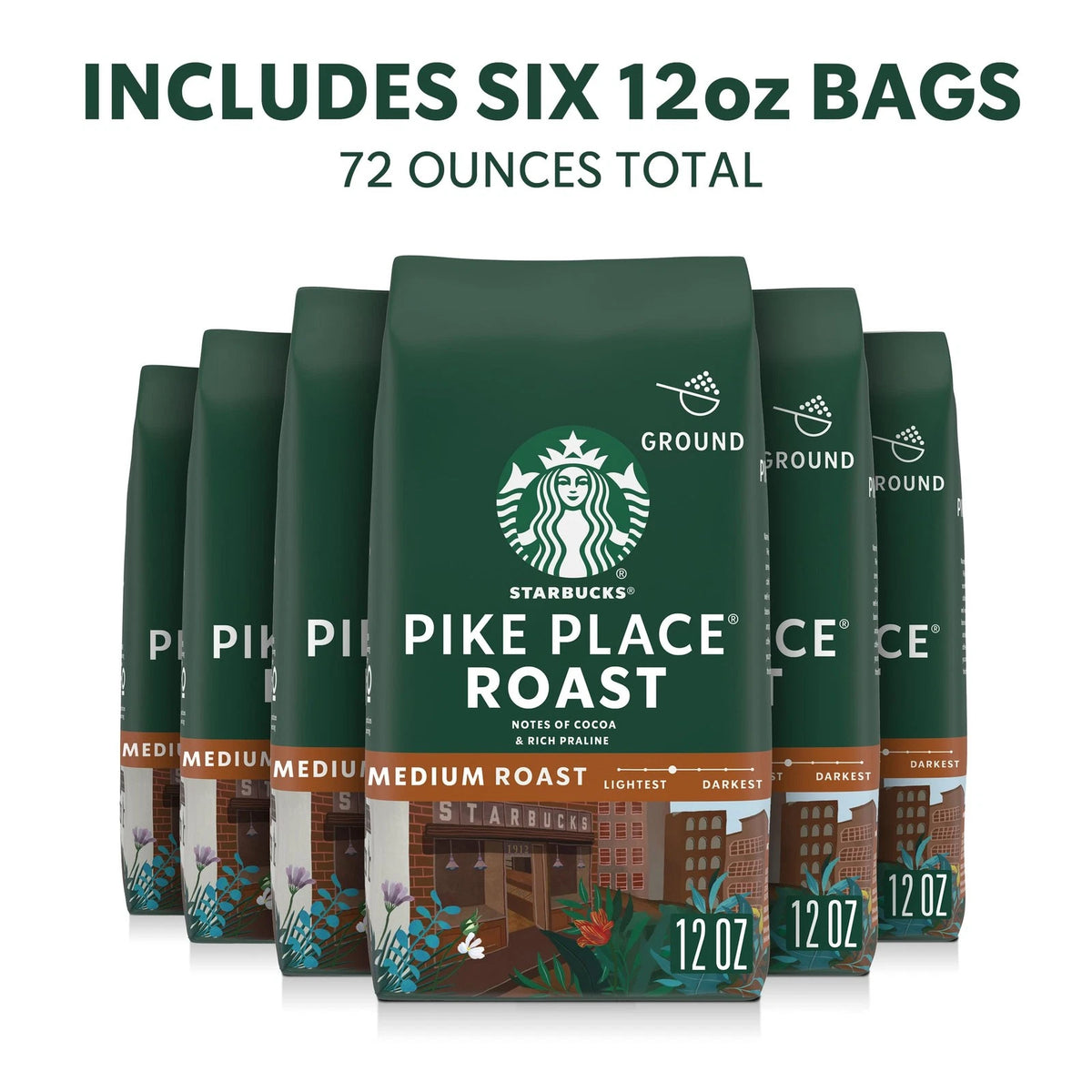 Pack of 6 Starbucks Ground Coffee Medium Roast 12 Ounce