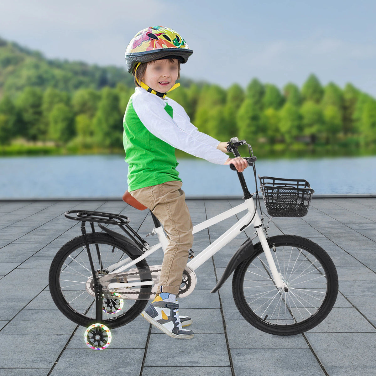18 Inch Kids Bike with Training Wheels and Basket for 6-8 Years Old