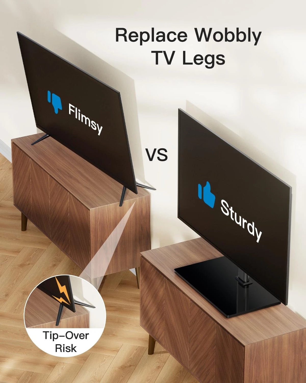 Universal TV Stand Legs for 32-60 Inch TVs (Fixed, Black)