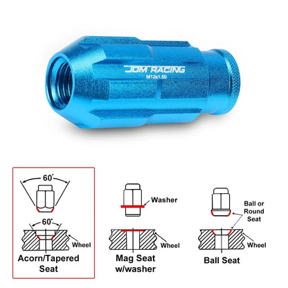 20Pc M12X1.5 Sky Blue JDM Open End Bulge Spline Wheel Lug Nut Set