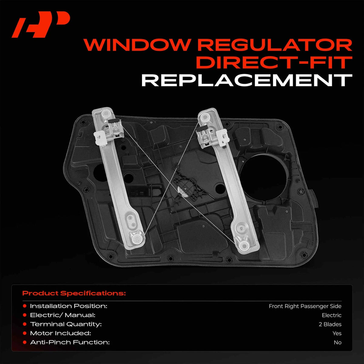 Front Right Power Window Regulator w/ Panel for Hyundai Sonata (2011–2014) 824813S000, 824813Q000