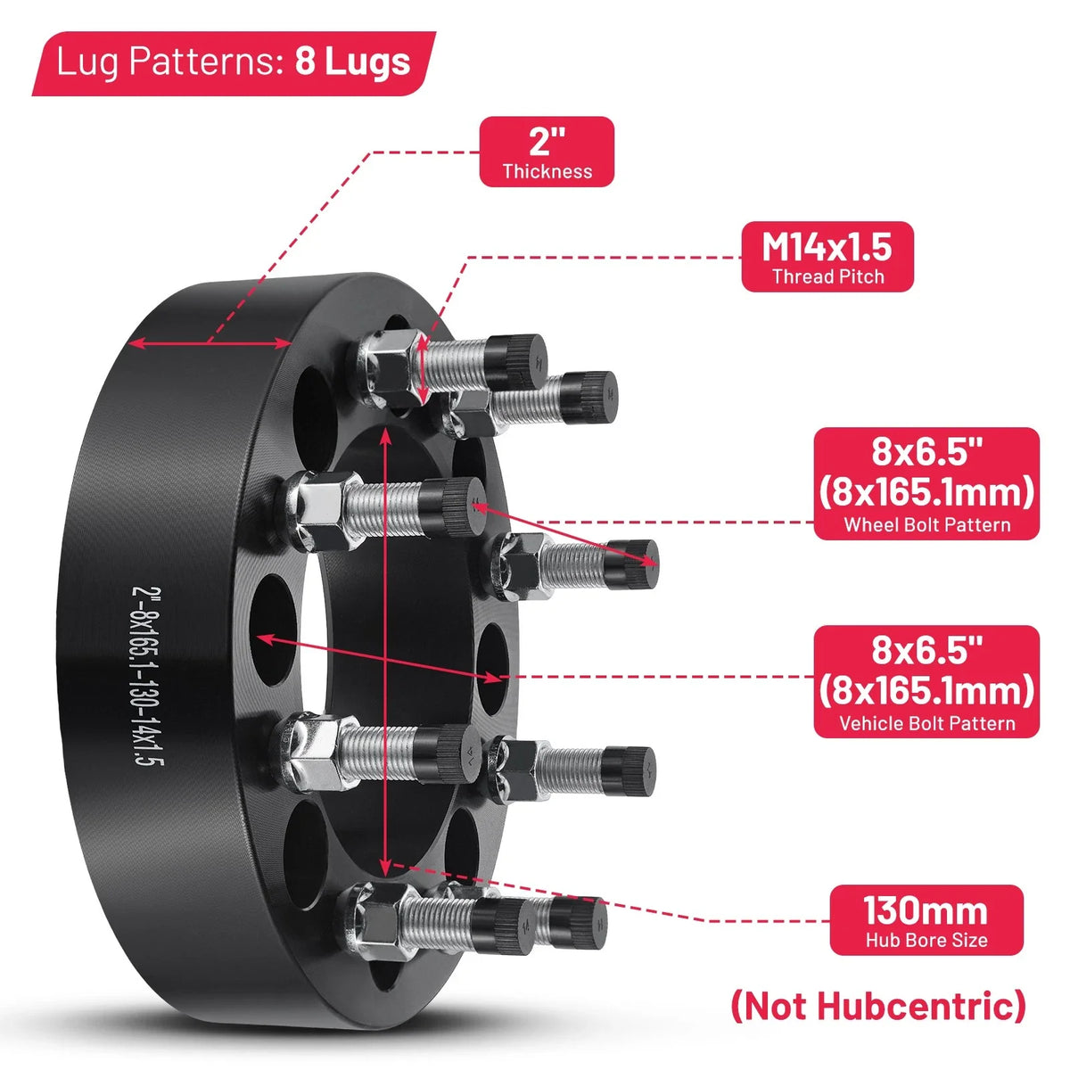 2in 8x6.5 Wheel Spacers for GMC Sierra Chevy Silverado 2500 HD (2007–2024)