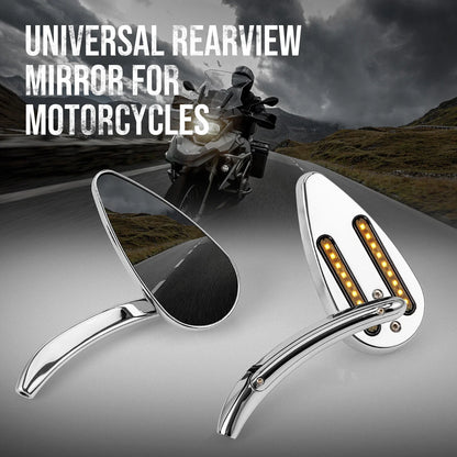 2X Rearview Mirrors with LED Turn Signals for Yamaha Suzuki Kawasaki Honda Harley