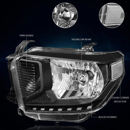 Headlight for Tundra Pickup (2014–2021) OE Replacement Black Housing Clear Corner