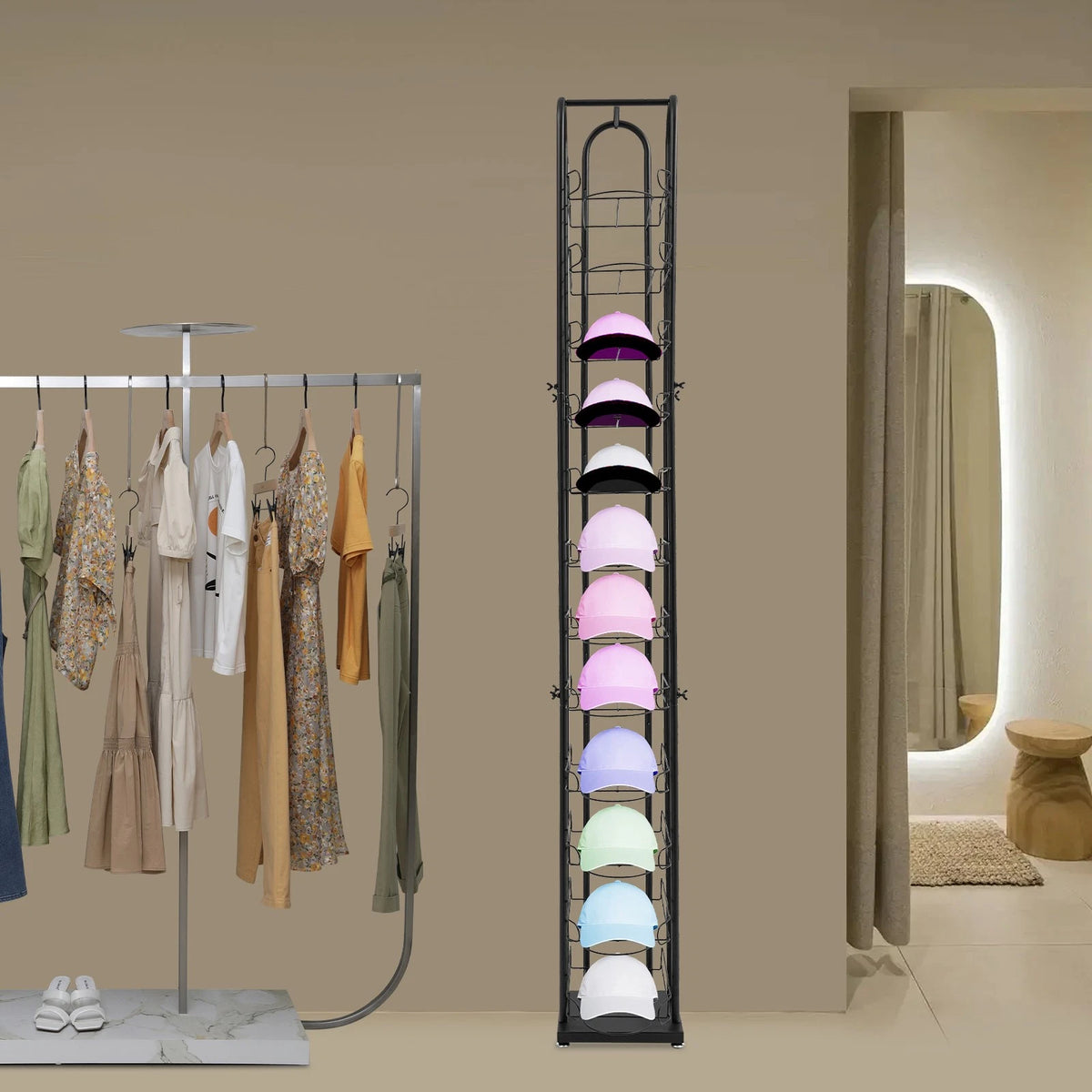 12 Tiers Hat Display Rack for Free Standing Metal Floor Caps Headwear Stand
