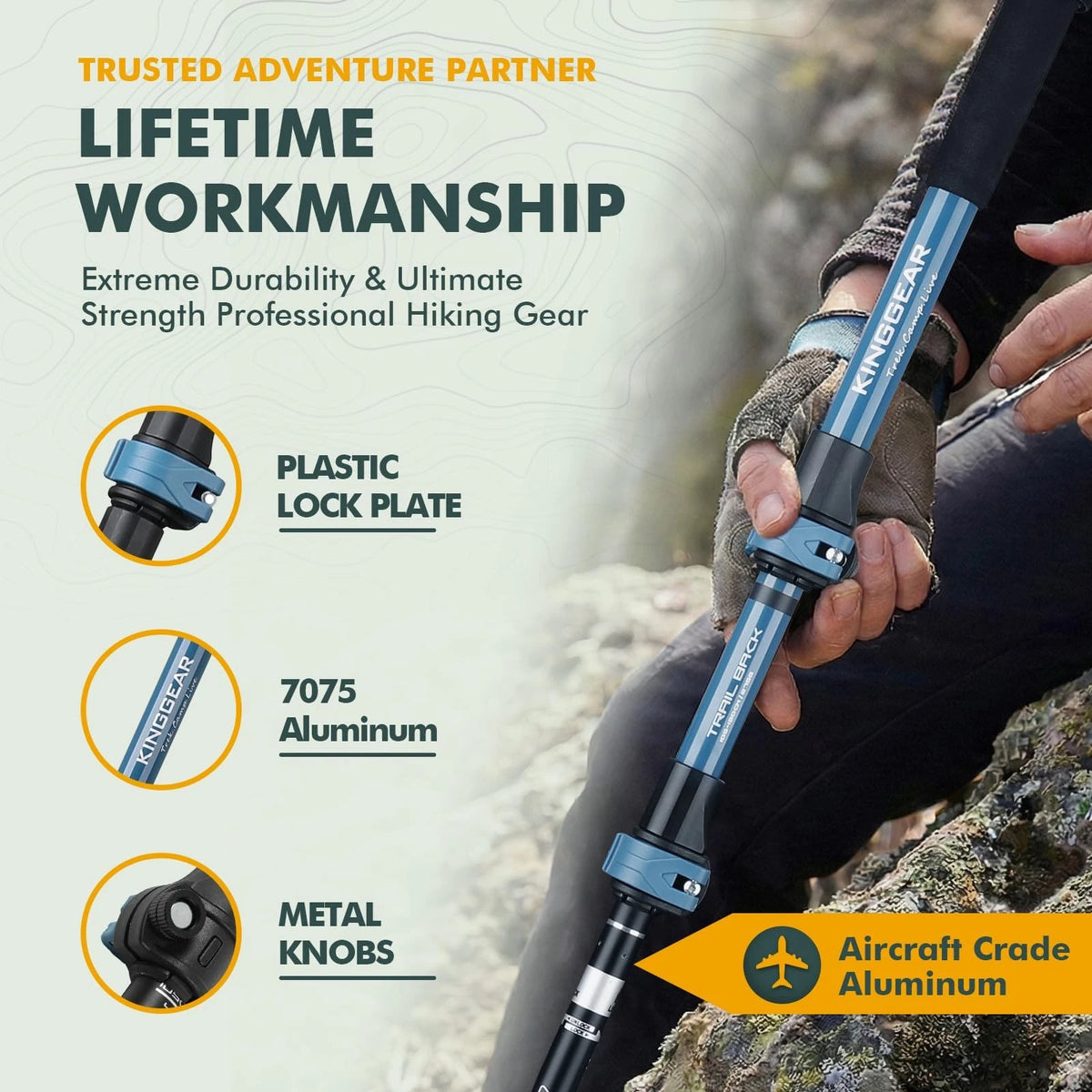 Set of 2 Collapsible Trekking Poles for Outdoor Use (7075 Aluminum)
