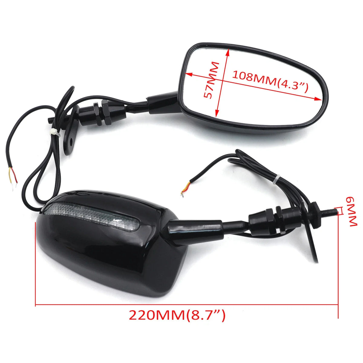 LED Rear View Mirror for Harley Suzuki Kawasaki Yamaha Honda (6MM thread)