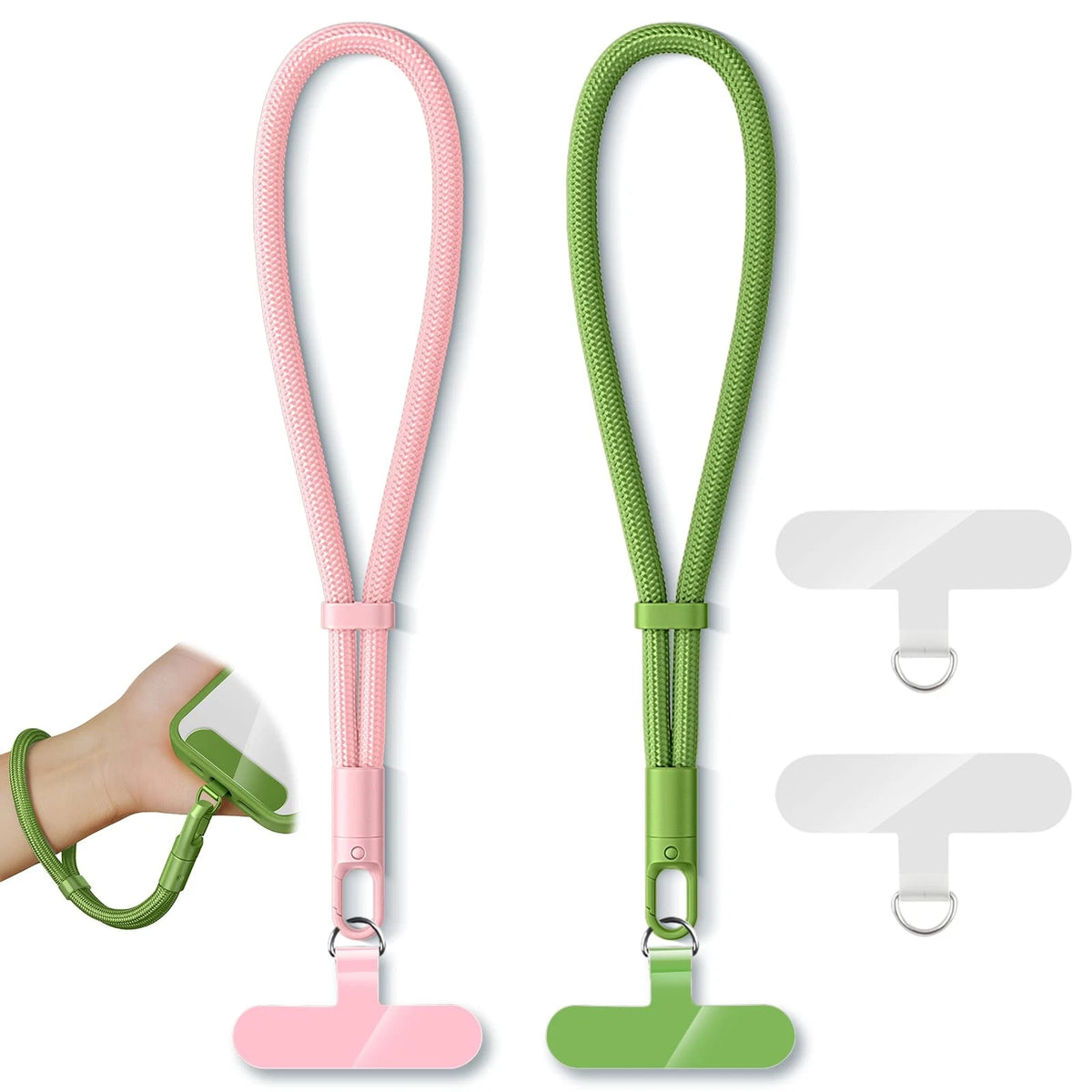 2X Phone Lanyard for Universal Use (6.3'' Wrist Strap, Pink + Green)