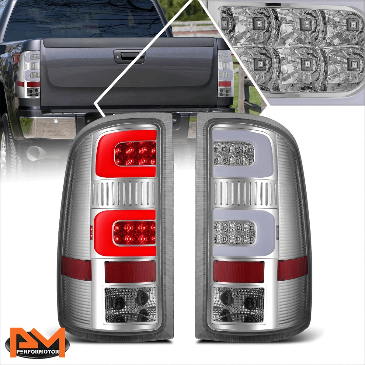 Dual 3D LED C-Tube Bar Tail Light Reverse/Stop Lamp for GMC Sierra (2007–2014)