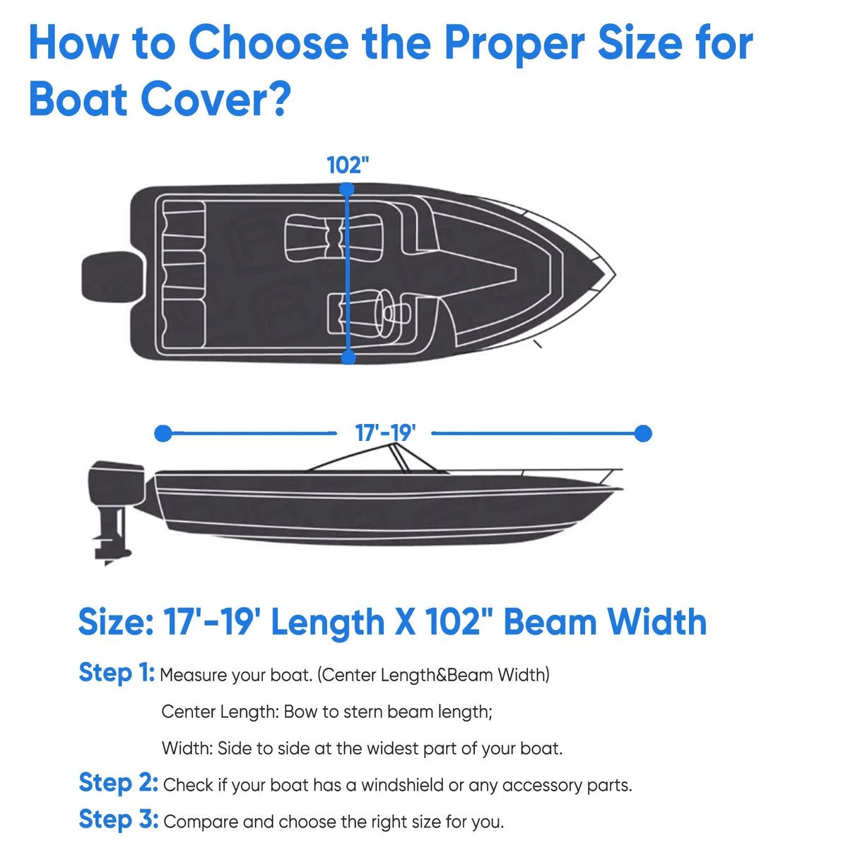 Trailerable Boat Cover for V-Hull Runabout Pontoon (14-24ft) UV Waterproof