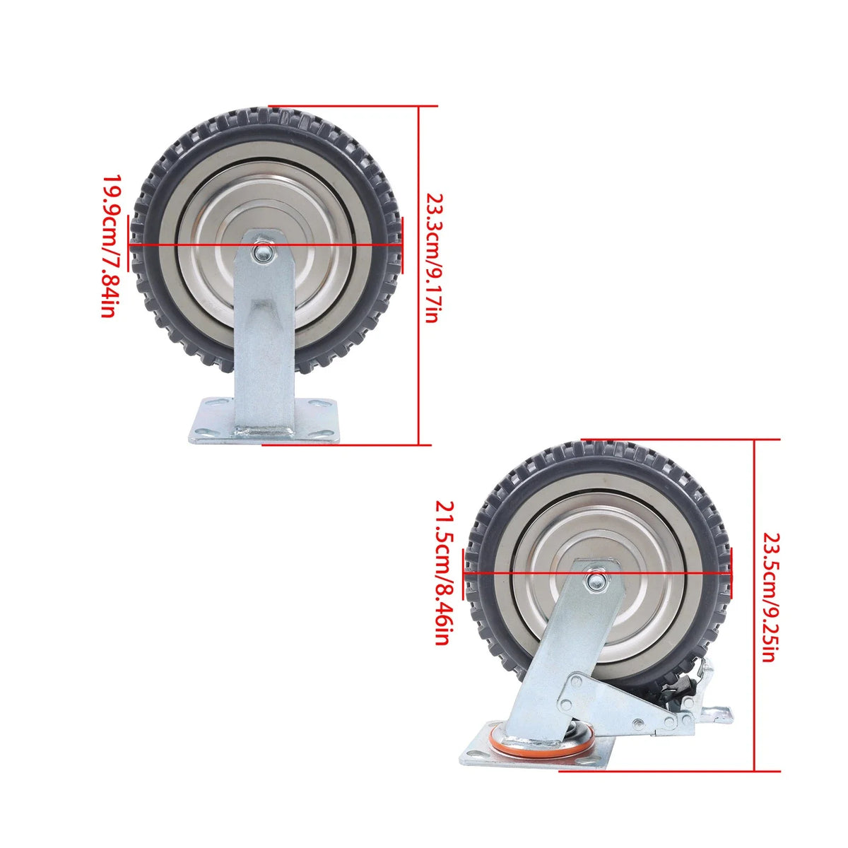 Set of 4 Heavy Duty Rubber Caster Wheels 8" (2 Swivel, 2 Fixed) 440Lbs