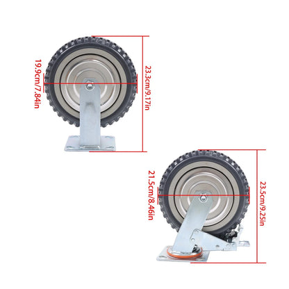 Set of 4 Heavy Duty Rubber Caster Wheels 8" (2 Swivel, 2 Fixed) 440Lbs