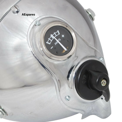 7" Chrome Headlight + Pilot Lamp Ammeter Switch for BSA AJS Norton