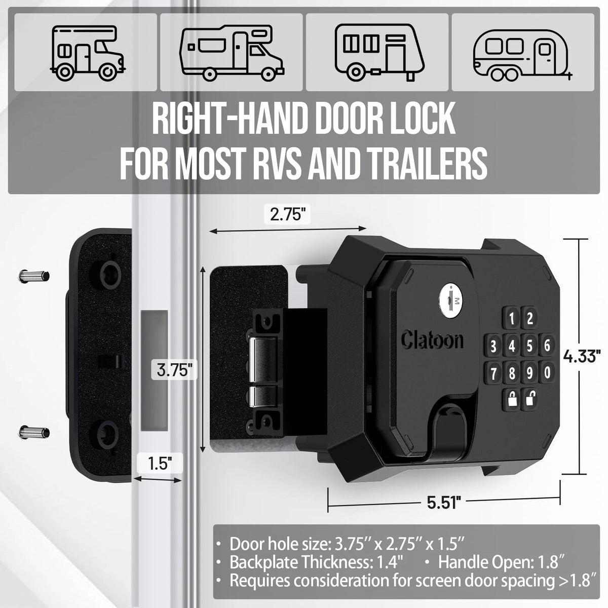 Keyless Entry Door Lock Replacement for RV (2010–2023)