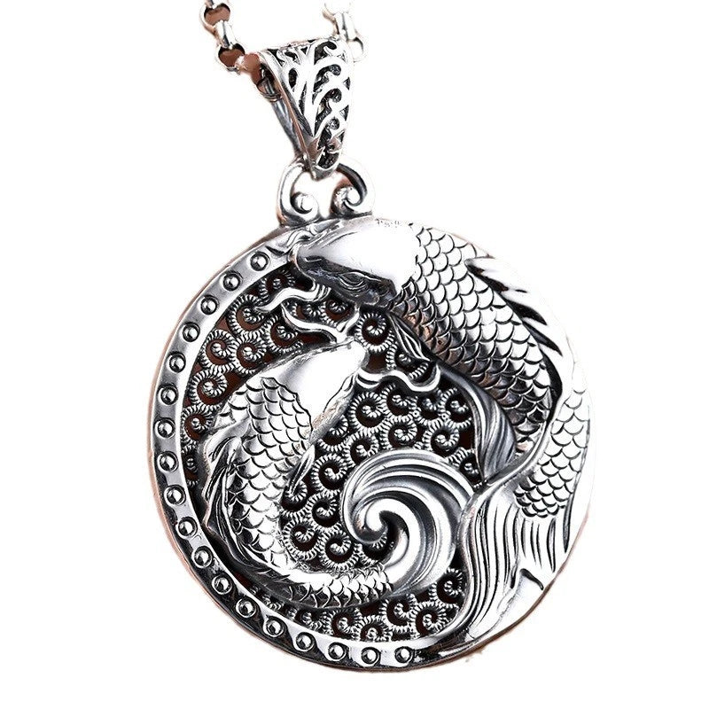 4CM Feng Shui Double Fish Pendant Amulet Necklace for