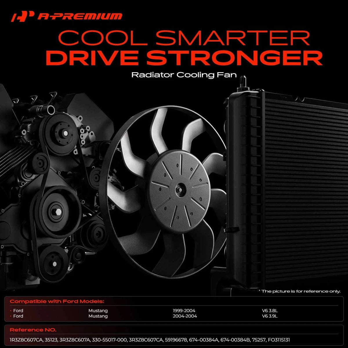 Cooling Fan Assembly w/ Shroud for Ford Mustang (1999–2004) FO3115131, 3R3Z8C607CA