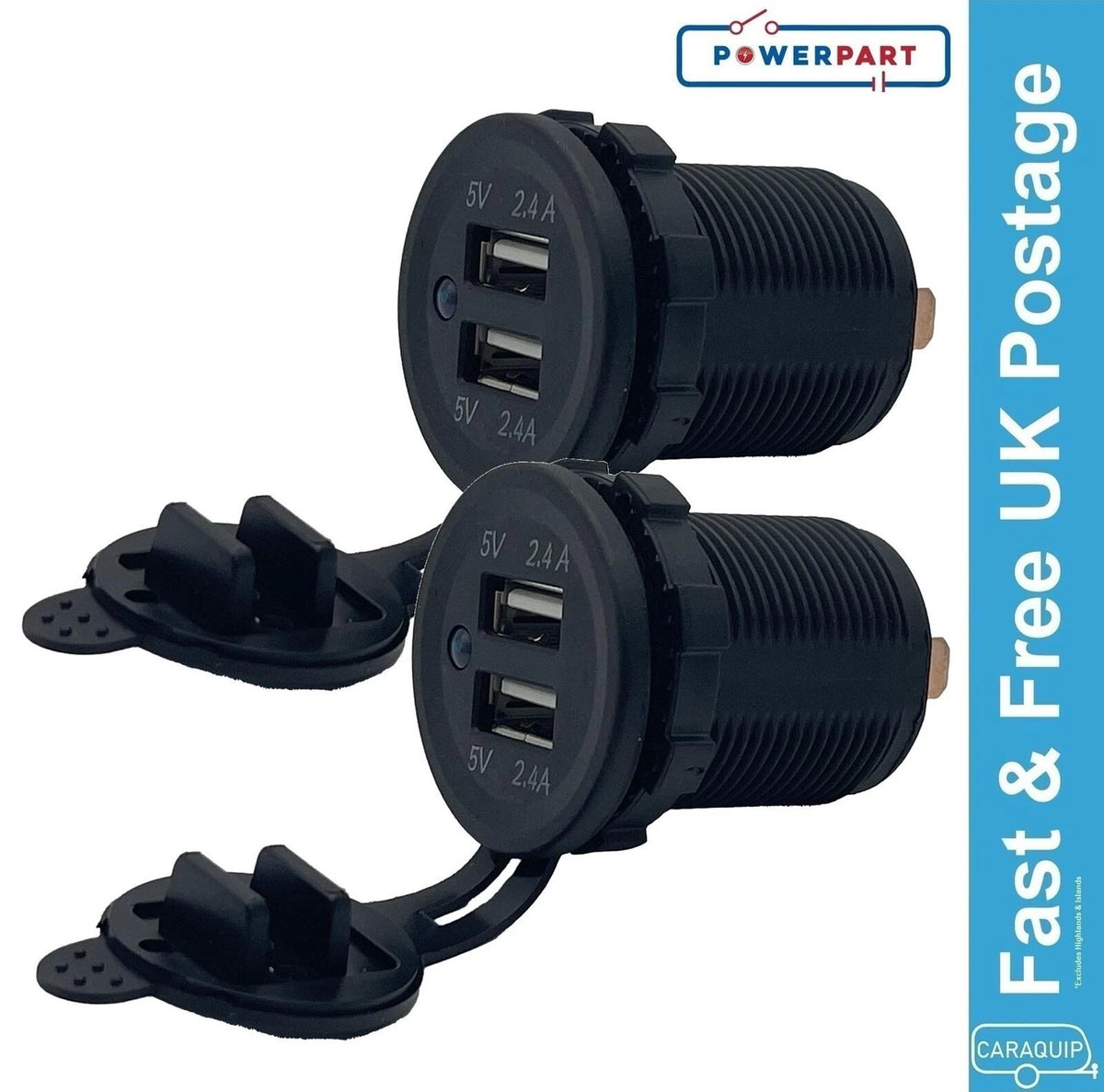2X C-Line Double USB Socket Outlet 5V 2.4A for Caravan Motorhome (RI419)