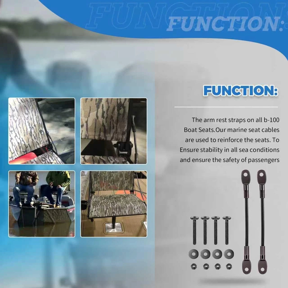 2X Boat Seat Cables for Marine B101-00 (7" Cables for Stability)