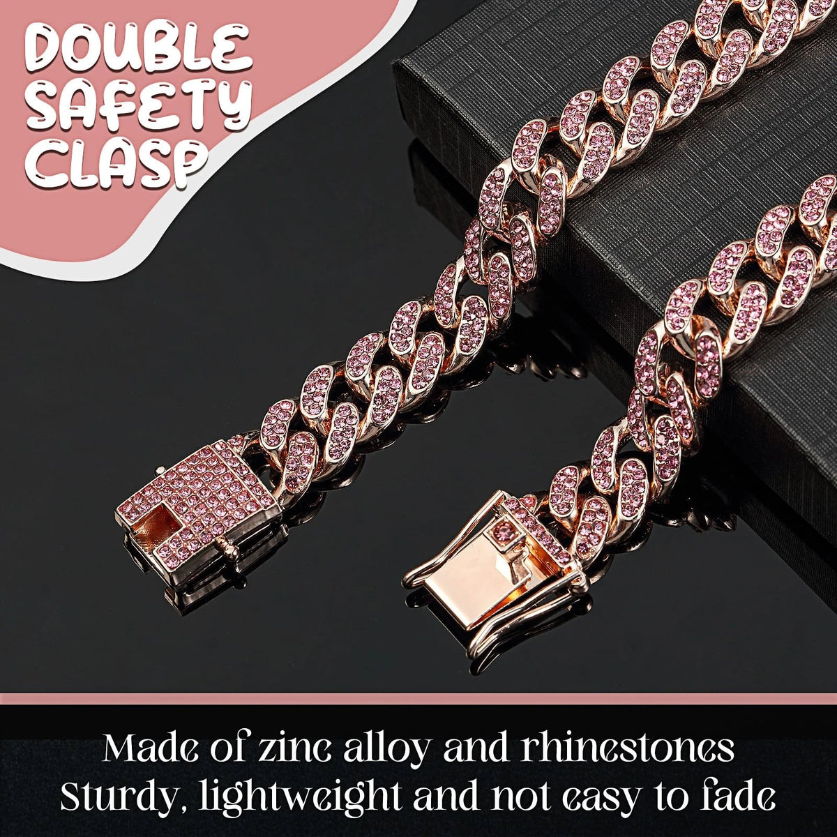 Dog Chain Collar for Puppy (14 Inches, Rose Gold, Pink)