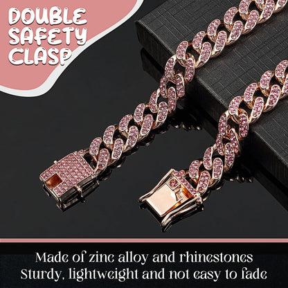 Dog Chain Collar for Puppy (14 Inches, Rose Gold, Pink)