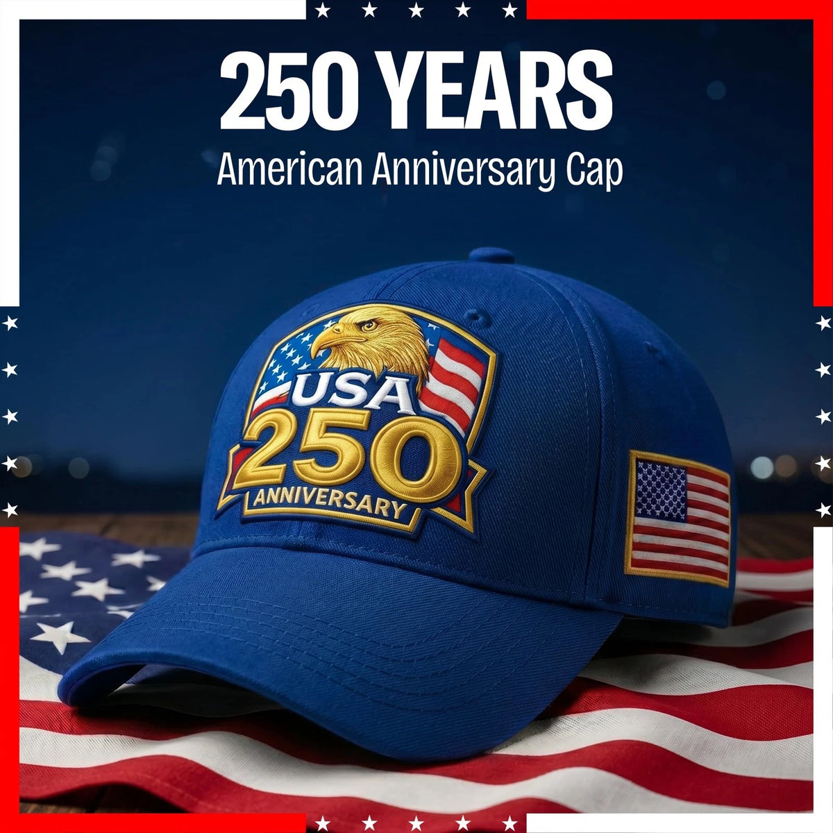 USA 250th Anniversary Hat for Men Women - America 250 Blue One Size