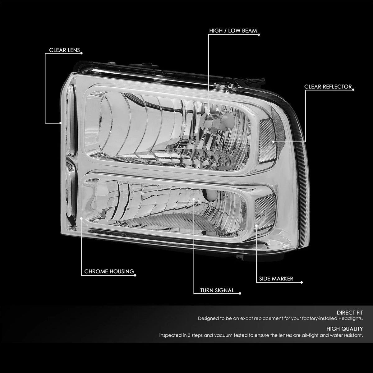 Chrome Clear Headlight + Turn Signal Lamp + OE Bumper Fog Light for Super Duty (2005–2007)