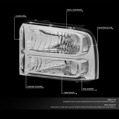 Chrome Clear Headlight + Turn Signal Lamp + OE Bumper Fog Light for Super Duty (2005–2007)