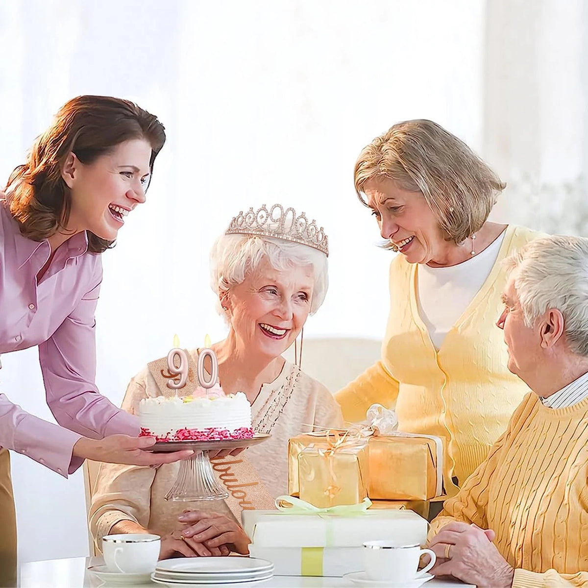 90th Birthday Decorations for Women with Rose Gold Sash