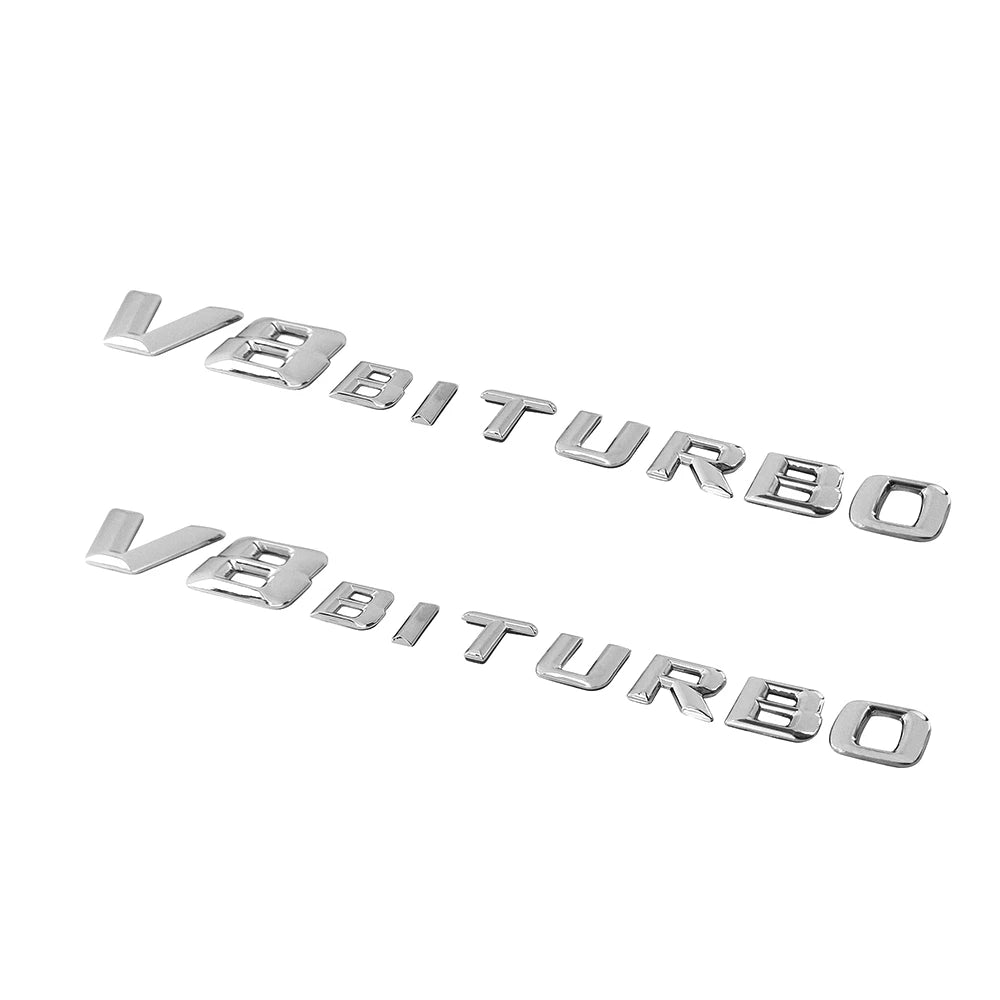 2Pcs Chrome V8 Biturbo Side Fender Emblems for AMG C63 E63 G63 S63