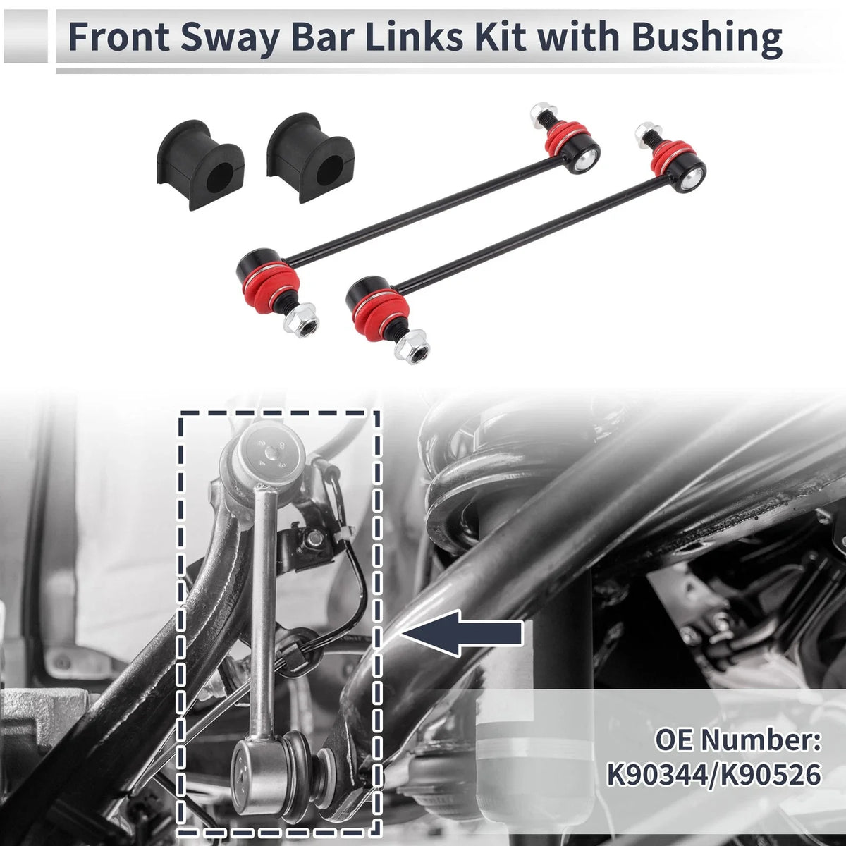 Front Stabilizer Bar Links Set of 2 with Bushing for Toyota Solara (2004–2008) No.K90344