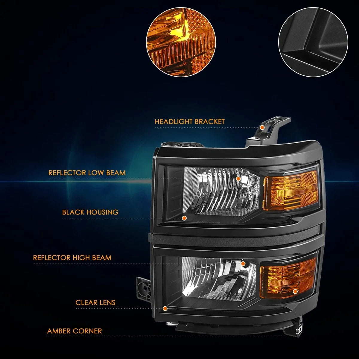 Factory Style Amber Corner Headlights Lamp for Chevy Silverado 1500 (2014–2015)