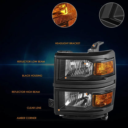 Factory Style Amber Corner Headlights Lamp for Chevy Silverado 1500 (2014–2015)