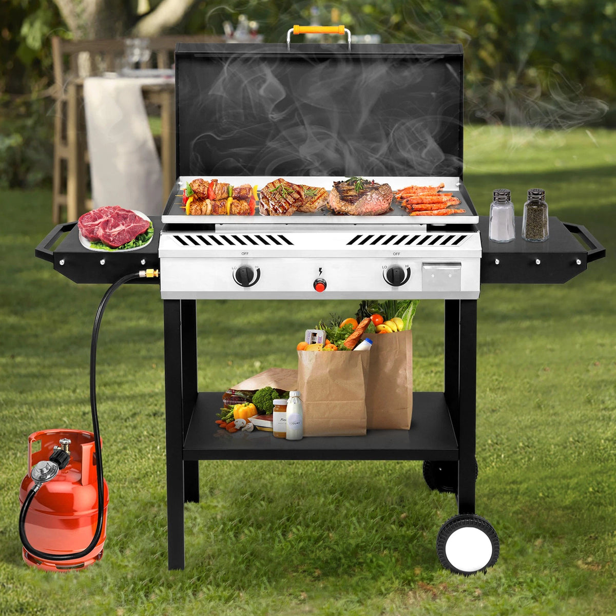 2 Burner Flat Top Griddle for Outdoor Cooking BBQ Garden