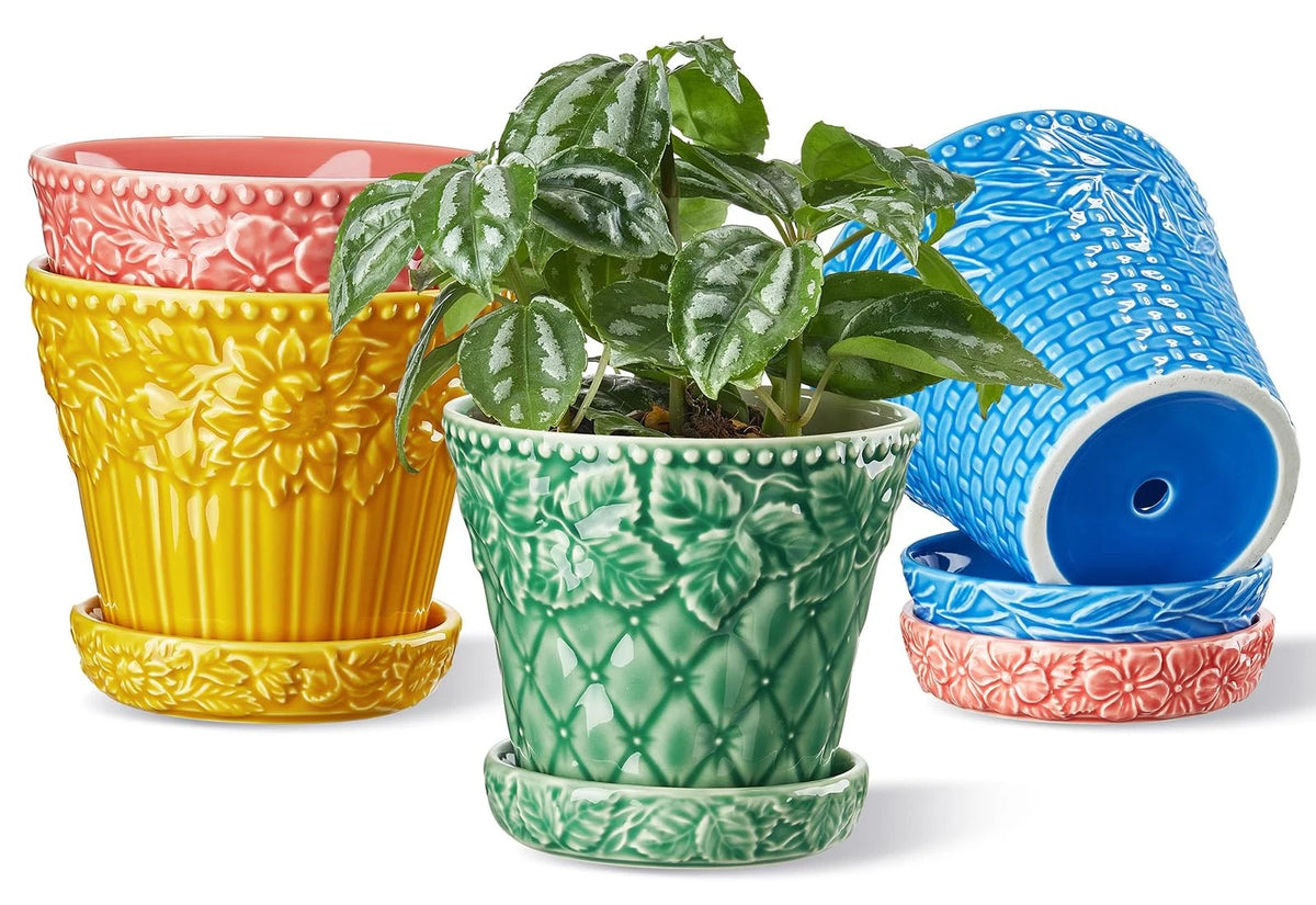 Set of 4 Metahom Ceramic Flower Pots 4.9 Inch Assorted Colors