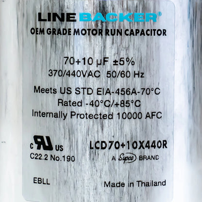 Capacitor Round Dual Run 70 + 10 uf for HVAC Motors (370/440 Volts)