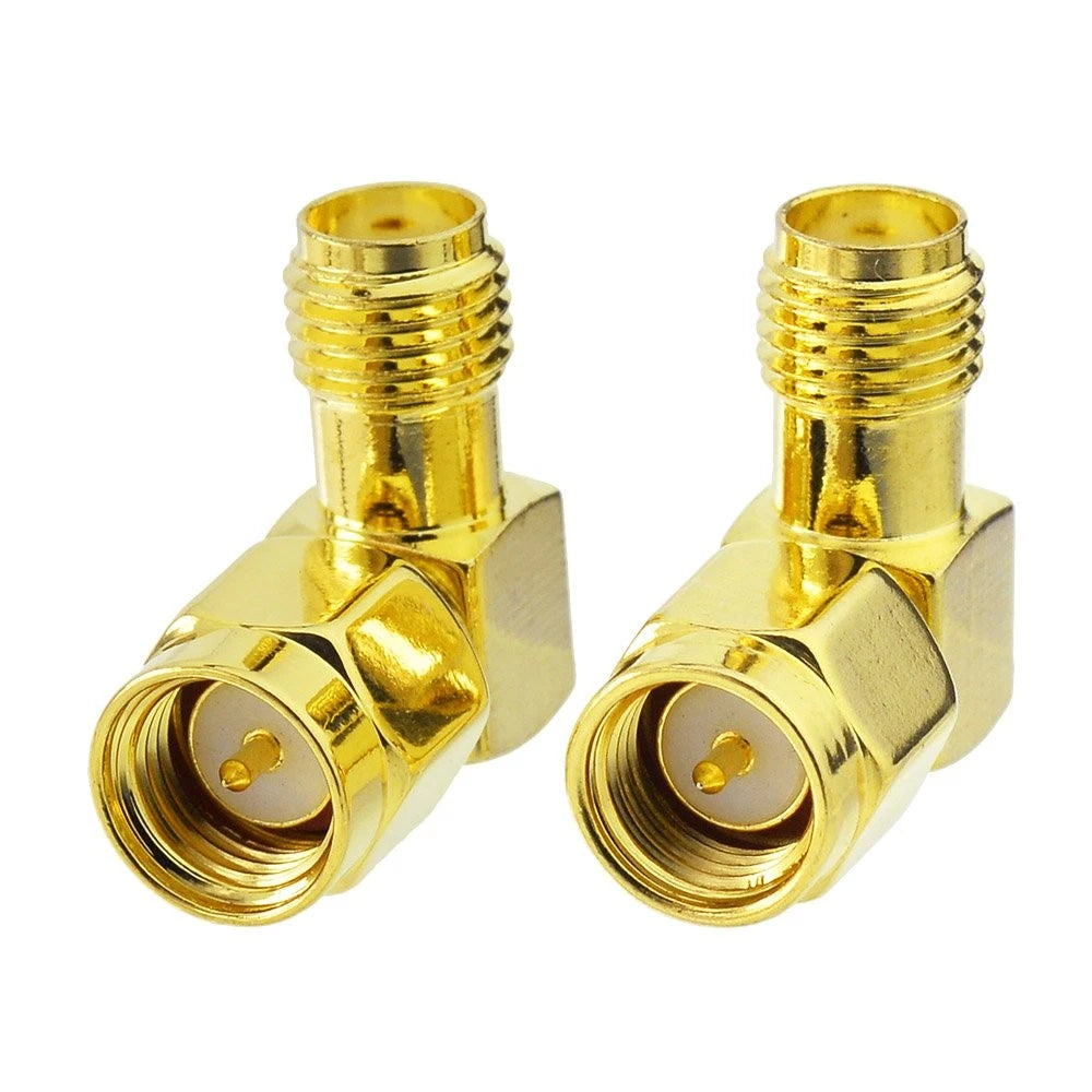 2X SMA Male to Female Right Angle Adapter 90 Degree Gold Brass