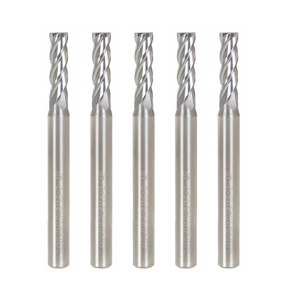 5PCS 4 Flute Carbide End Mill 5/32" (9/16" LOC, 2" Overall Length)