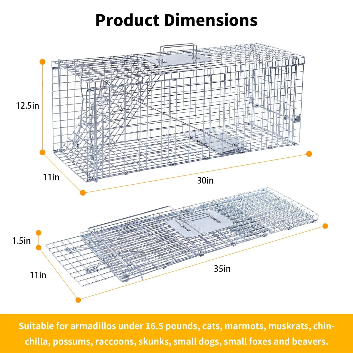32 Inch Humane Animal Trap Cage for Raccoons Squirrels Cats Rabbits