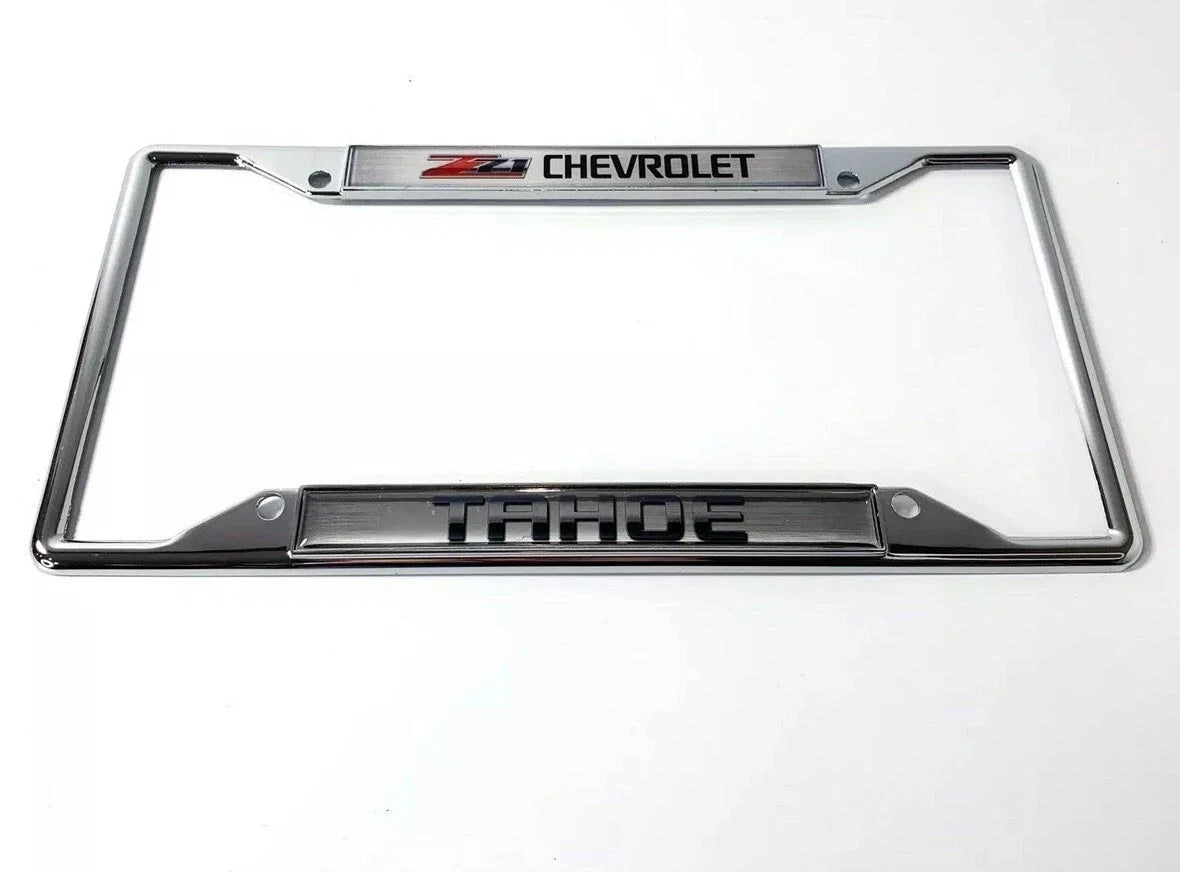Chrome Metal License Plate Frame with Emblem for Chevy Tahoe Z71 (2015–2025)