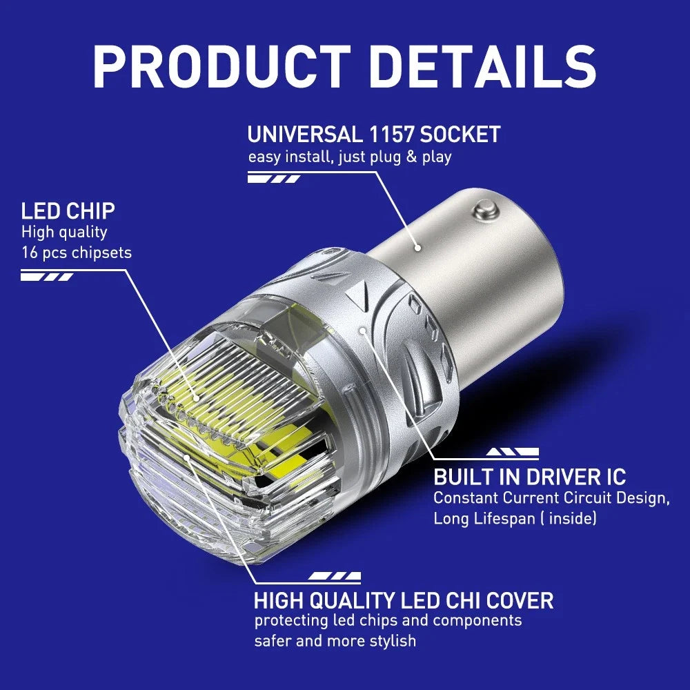 2X 1157 Error Free White LED Turn Signal Bulb for