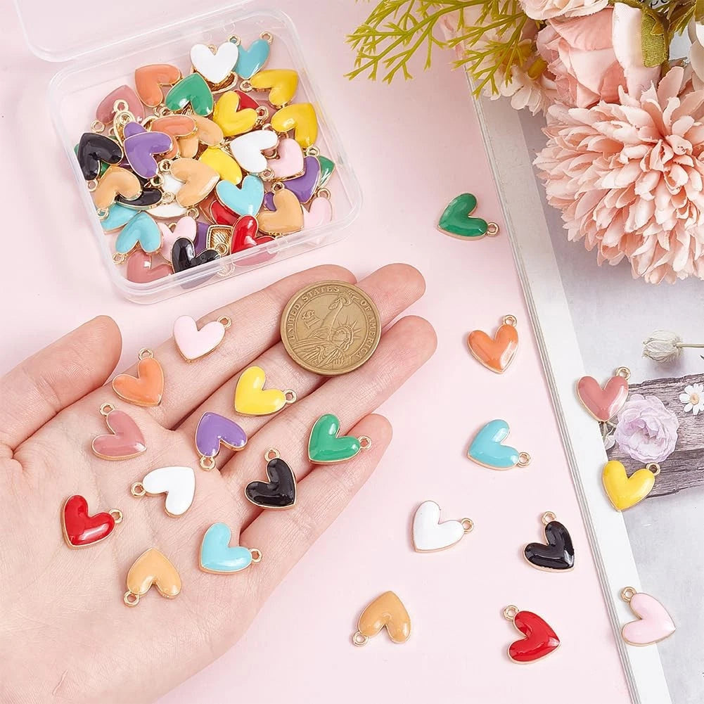 66pcs Heart Charms Set for Crafting (16x15x3mm, 11 Styles, 11 Colors)