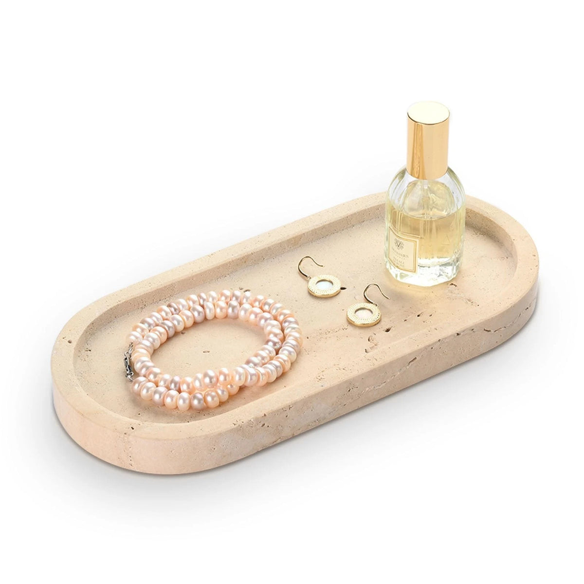 Natural Marble Vanity Tray for Bathroom (10 inch, Oval)