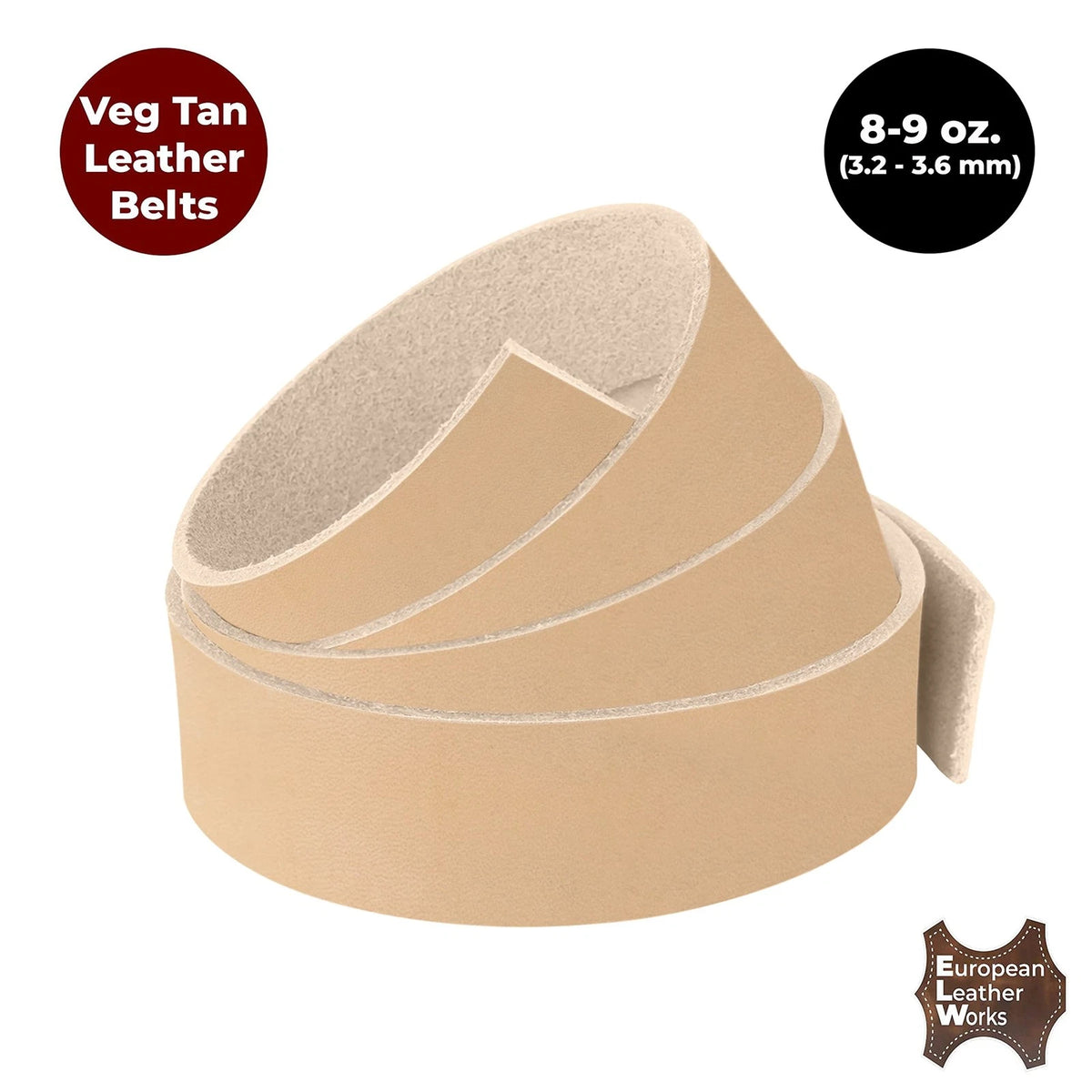 Natural Leather Belt Strips 1.5" x 50" (Vegetable Tanned Tooling)