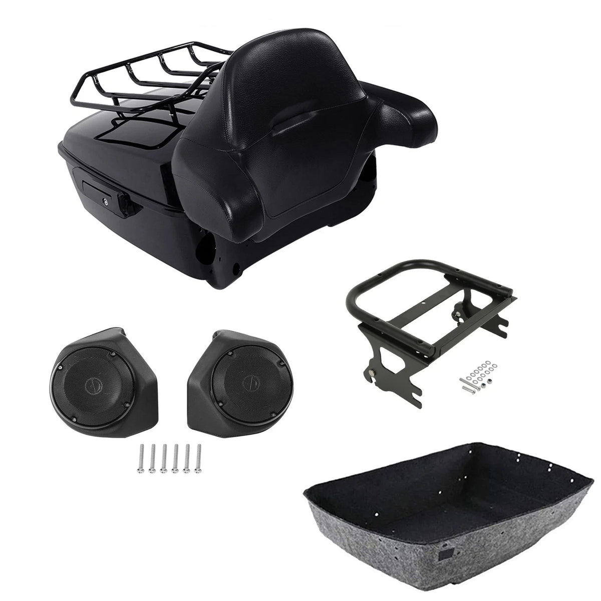 Trunk Backrest Pad Rack Speakers Mount for Harley Touring Glide (1997–2008)