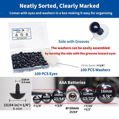 100 Pcs 6mm Safety Eyes for Amigurumi Crochet Dolls