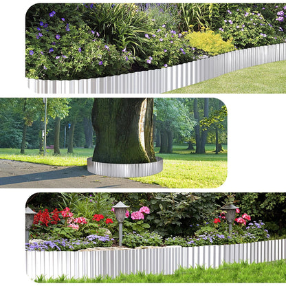 10" x 20FT Silver Corrugated Metal Landscape Edging for Landscape Use