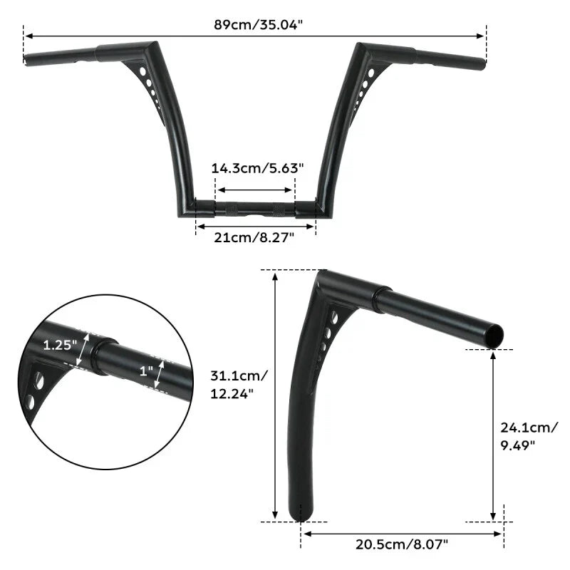 1-1/4" 12" Ape Hanger Handlebar for Harley Heritage Softail Sportster (1986–2023)