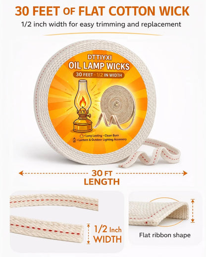 Set of 30 Flat Cotton Oil Lamp Wicks 1/2 Inch x 30 Ft