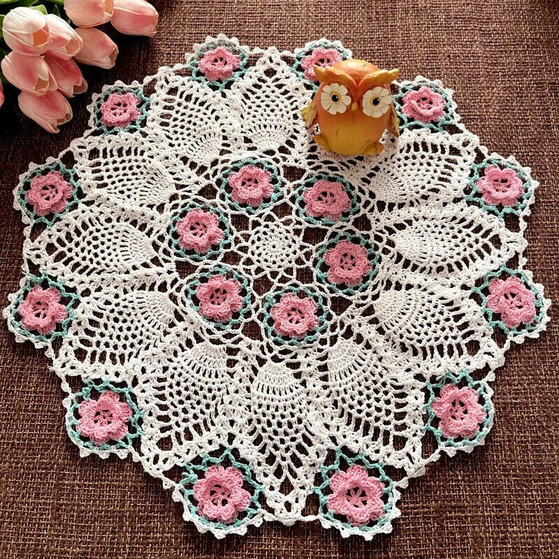 17" Vintage Hand Crochet Lace Doily Round Table Topper Mat