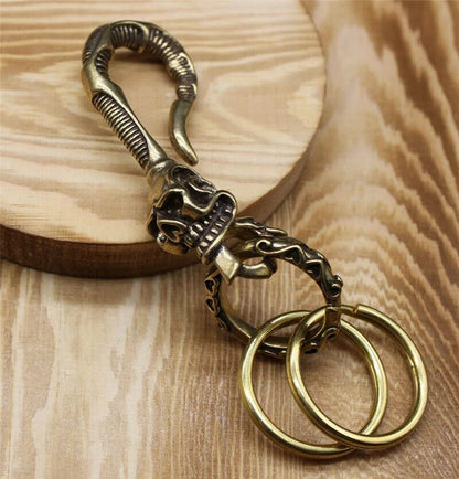 Solid Brass Skull Keychain Clip for EDC Use